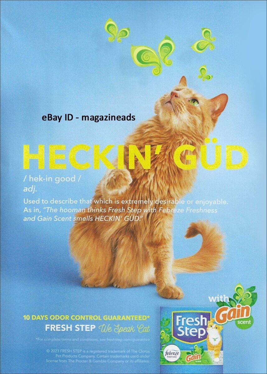 FRESH STEP 1-Page Magazine PRINT AD 2024 HECKIN GUD cute Orange Tabby Cat