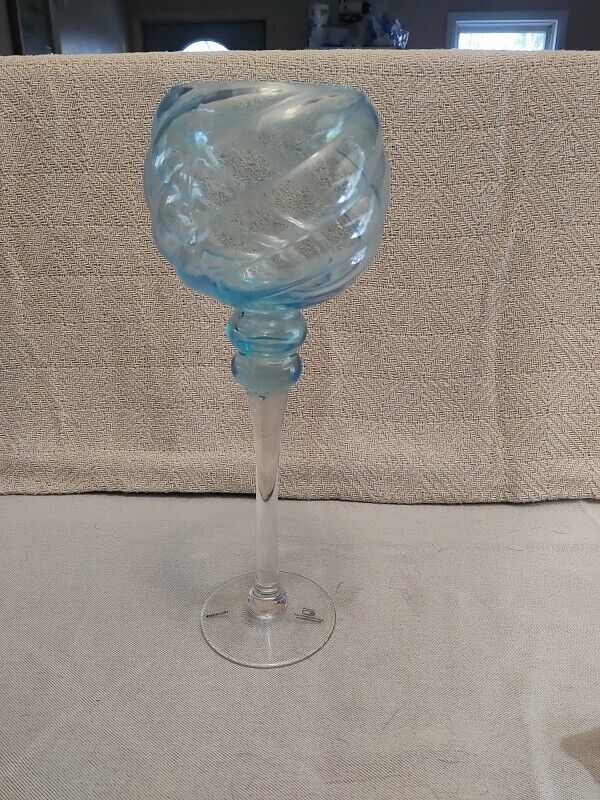Light Blue Hurricane Glass With Clear Stem 14\