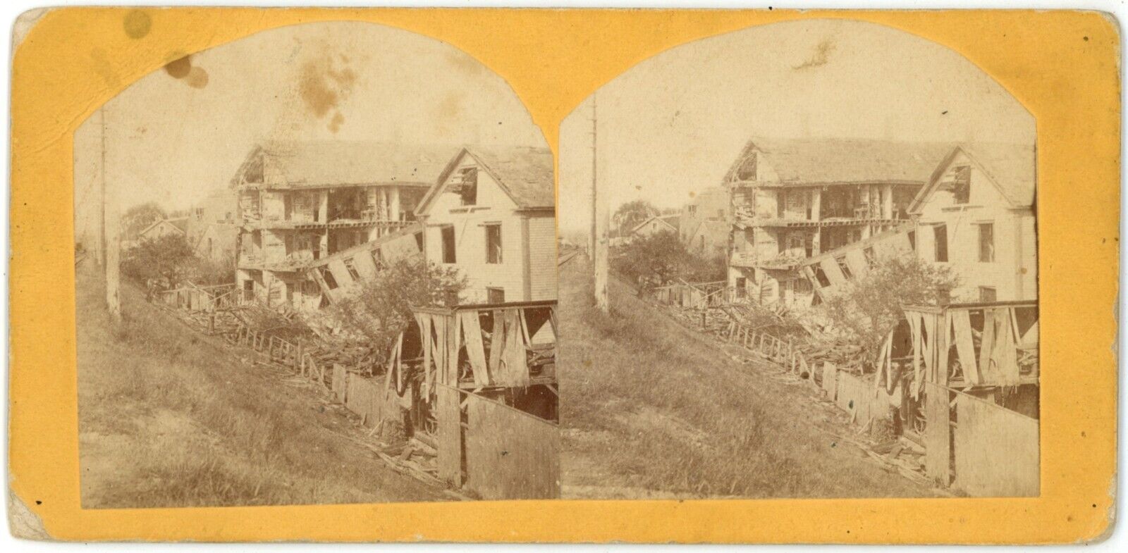 c1900\'s Stereoview Showing Effects of Dynamite Explosion on B&A RR Worcester, MA