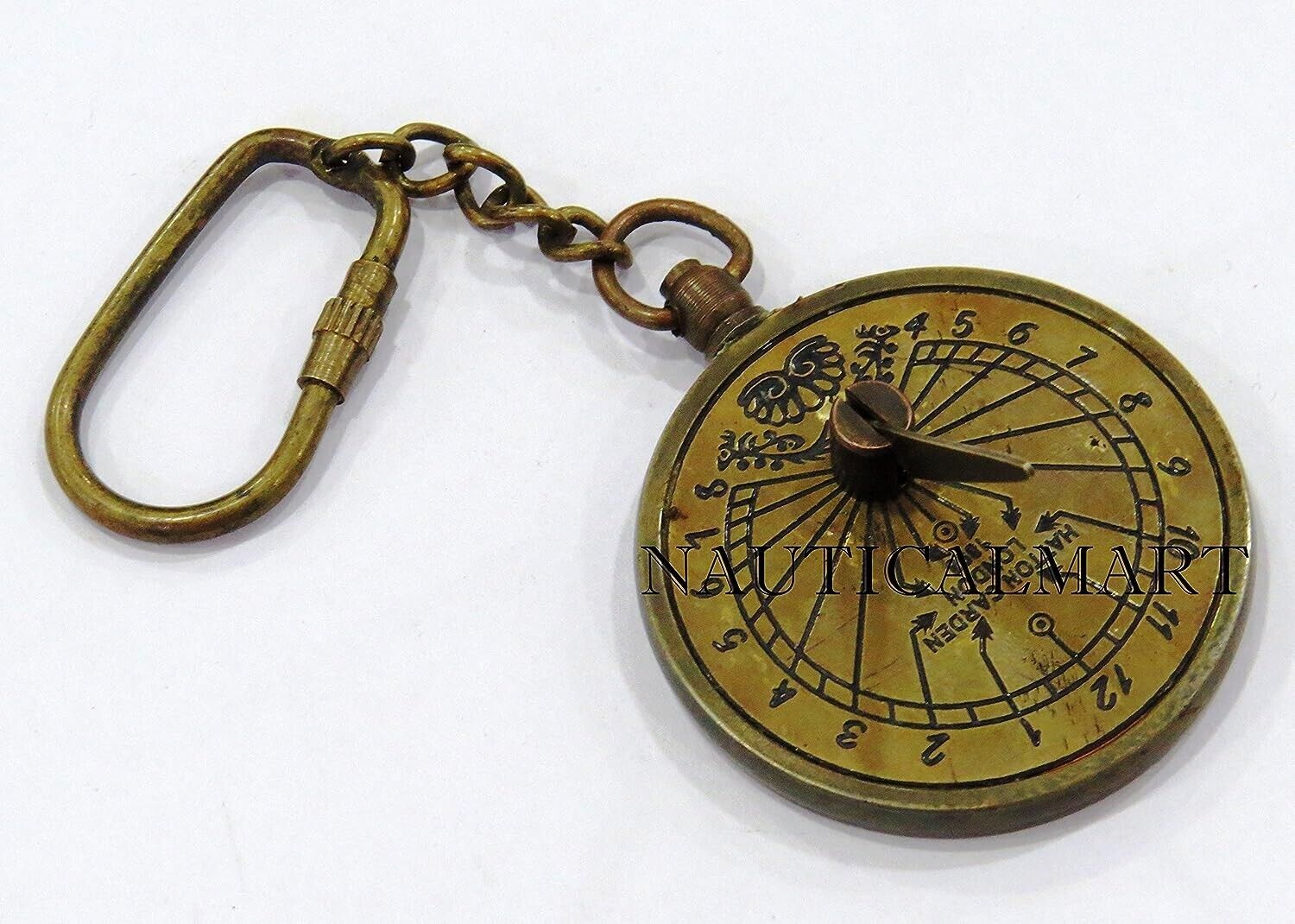Set of 5 Antique Brass Pocket Sundial Compass with Key Chain