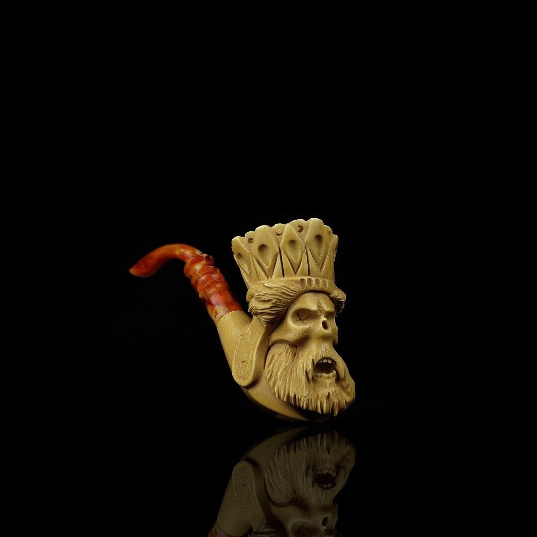 Large Size King Skull Pipe Handmade block Meerschaum New Custom Made Case#1751