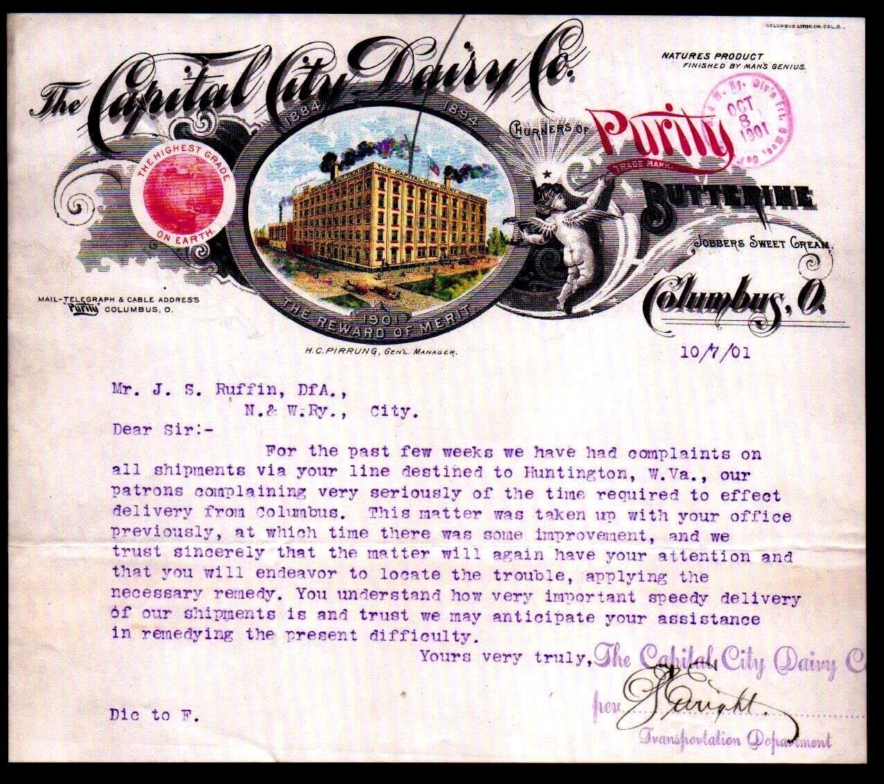 1901 Columbus Oh - Capital City Dairy - Color SUPERB EX RARE Letter Head Bill