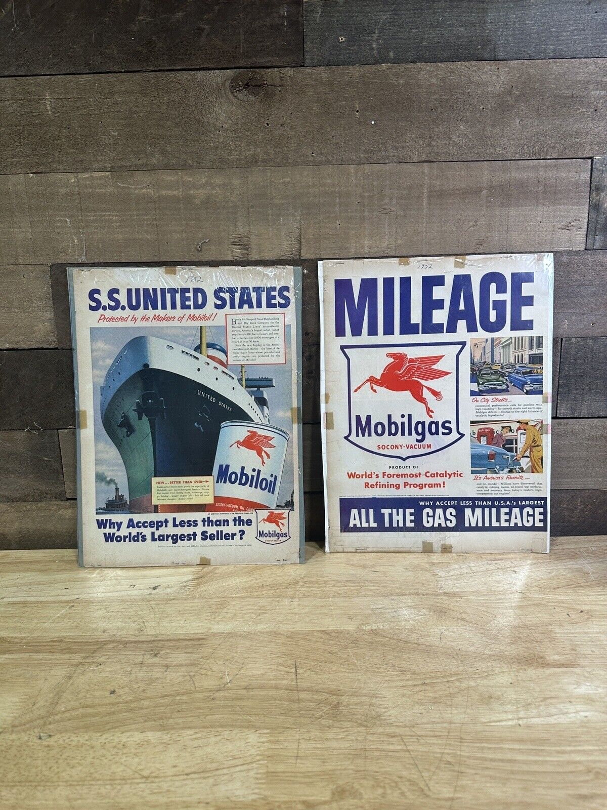 Vintage Pair Of 1952 Mobiloil Mobilgas Socony-Vacuum Oil Company Advertisements