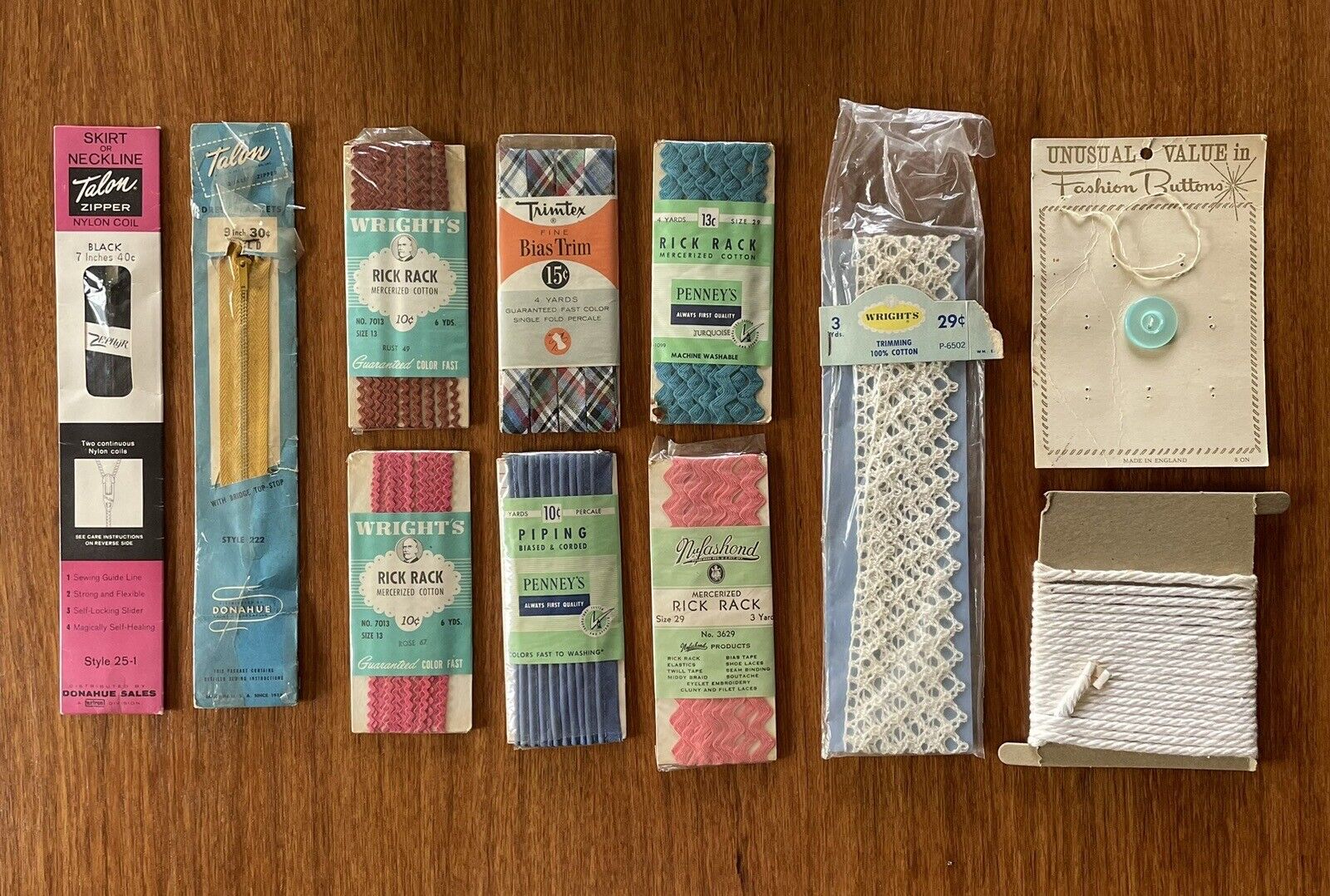 Vintage Sewing lot rick rack zippers Button