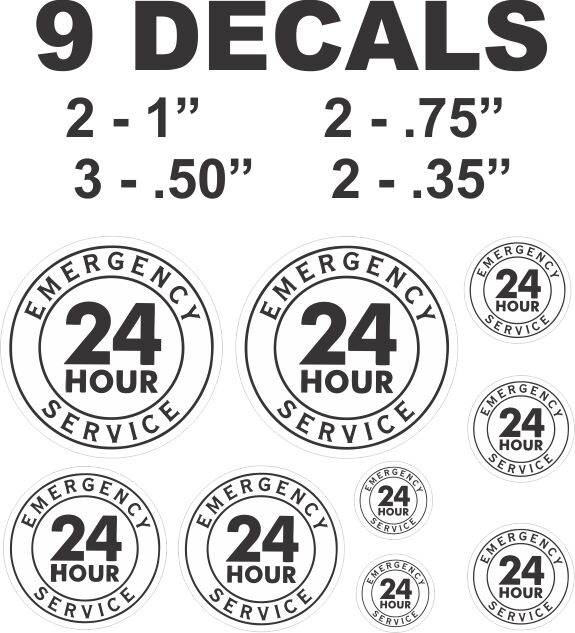 9 Black 24 Hour Emergency Service Vinyl Decals