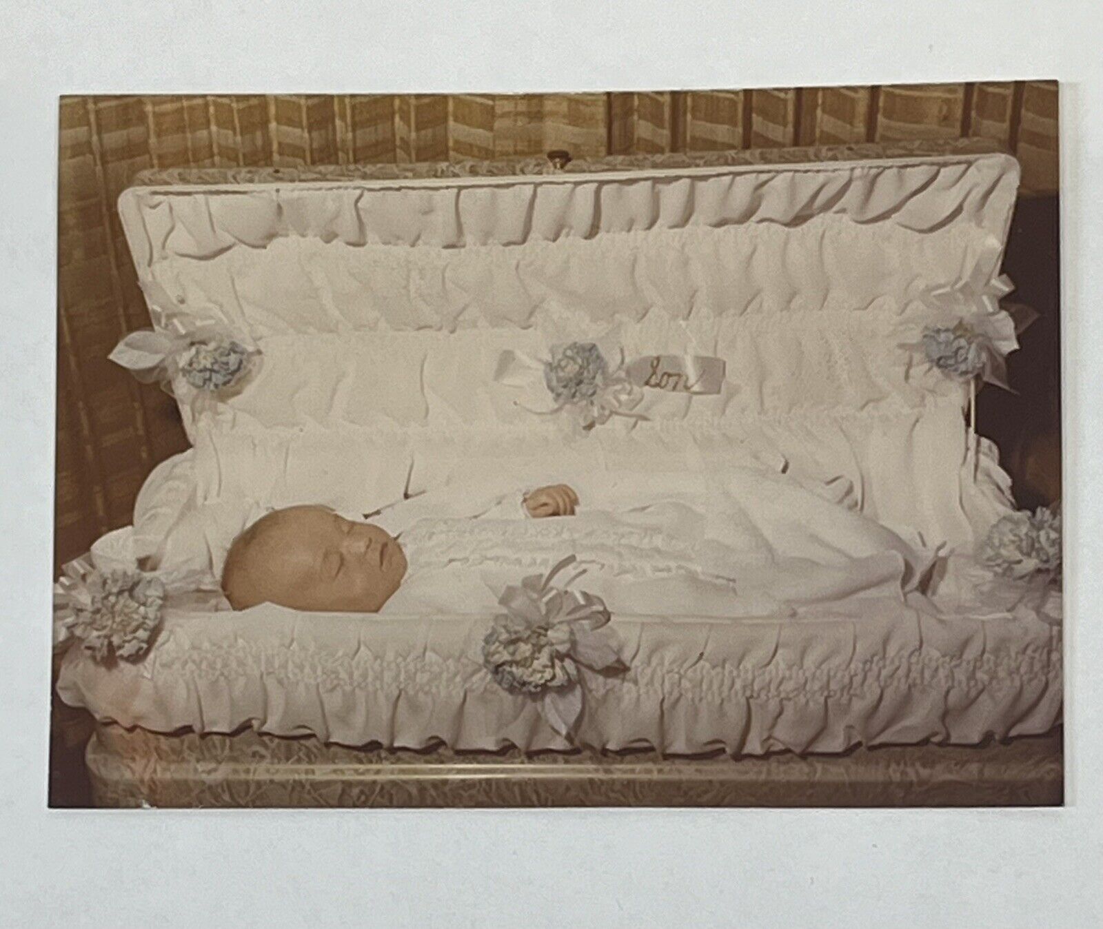 1976 Baby Funeral Post Mortem Open Casket Death Found Color Photo Snapshot
