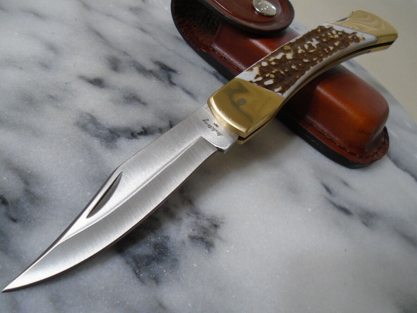 Schrade Uncle Henry Papa Bear Lockback Pocket Knife w Leather Sheath Staglon New