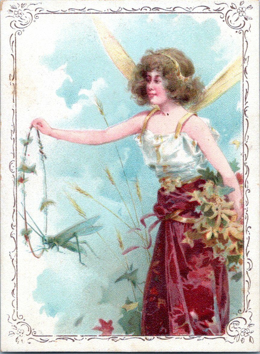 Lion Coffee Victorian Trade Card Fairy Grasshopper #11 Picture Card 1880s