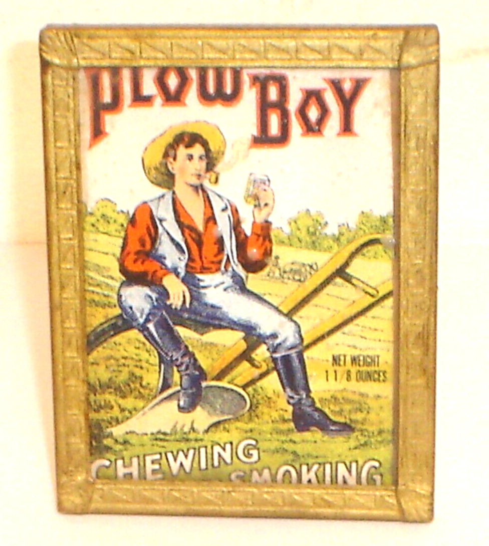 Vintage Plow Boy Chewing & Smoking Tobacco Framed Advertisement 4-3/8\