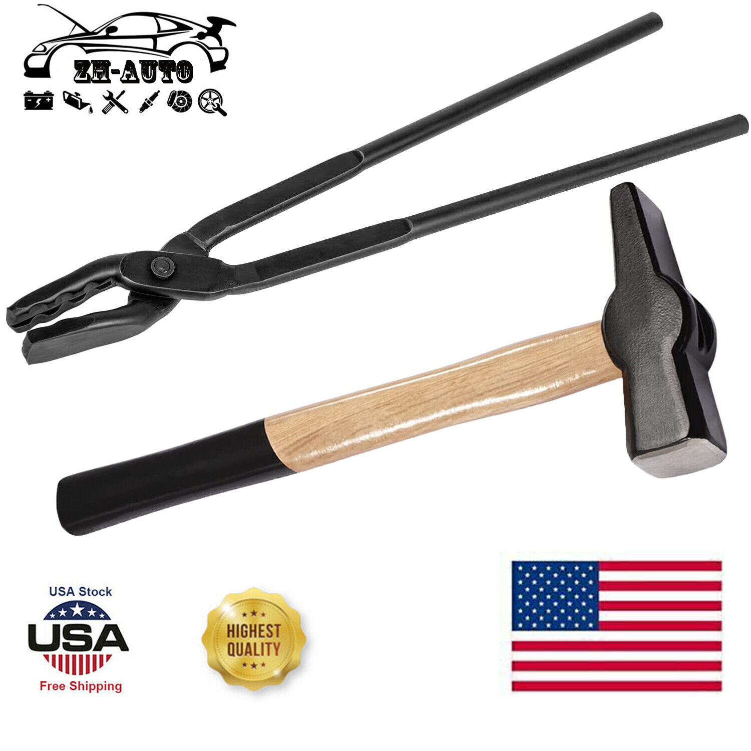 Blacksmith 17” Wolf Jaw Tongs and Hammer Tool Set Essential Tools for Blacksmith