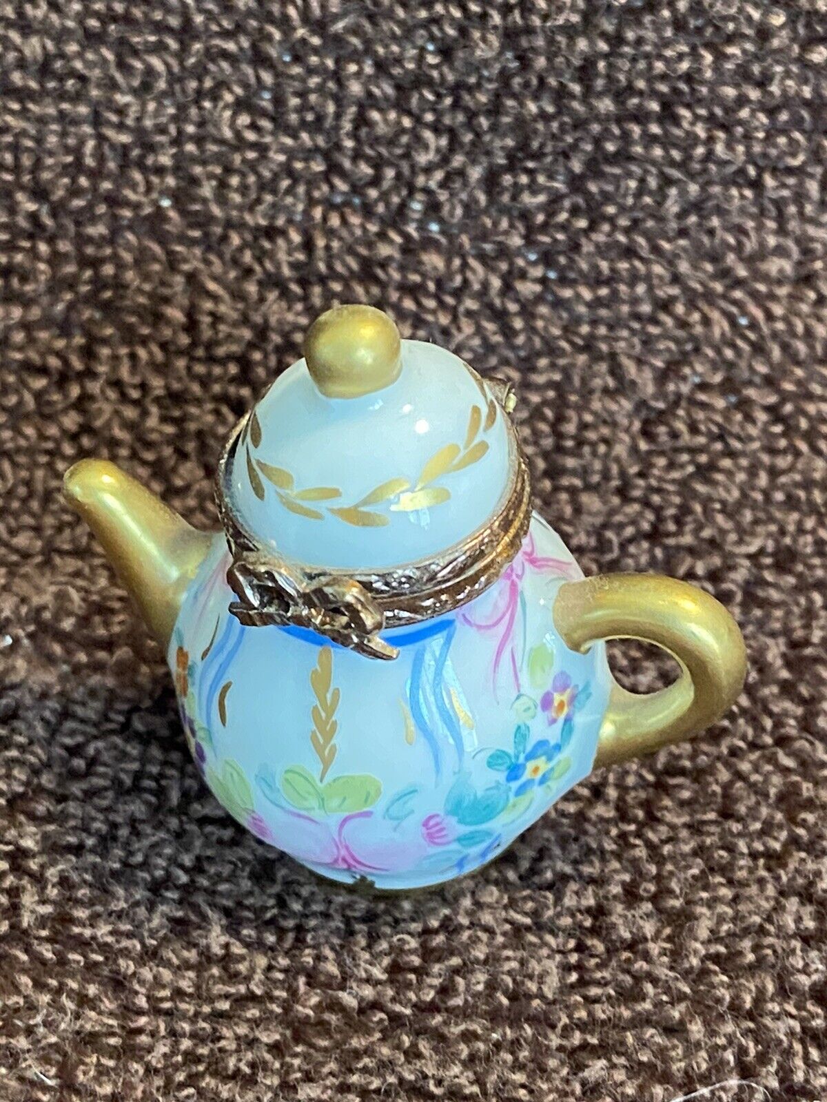 vintage Limoges France Peint Main Teapot Trinket Box Floral 2\