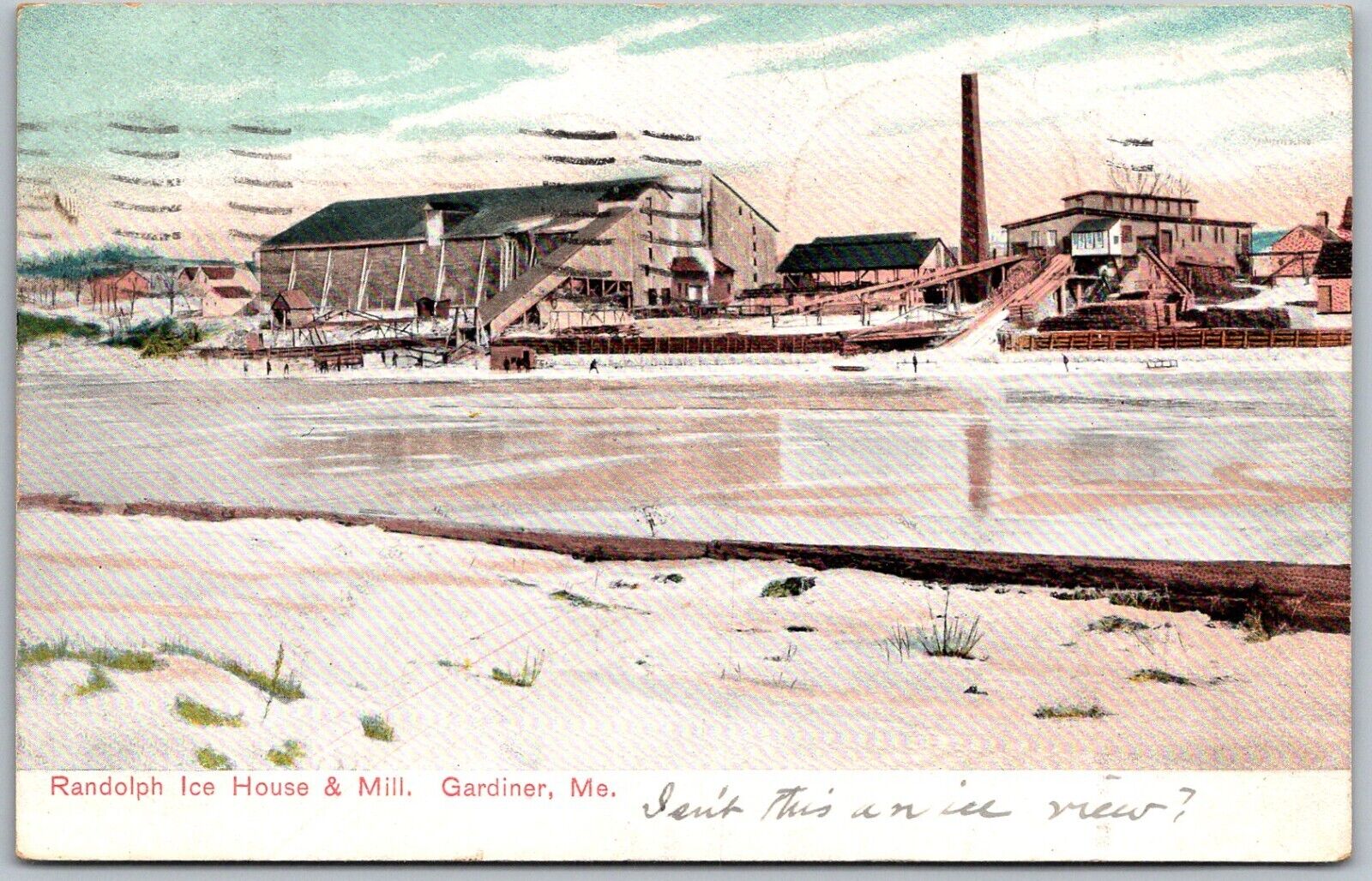 Gardiner Maine 1907 Postcard Randolph Ice House & Mill
