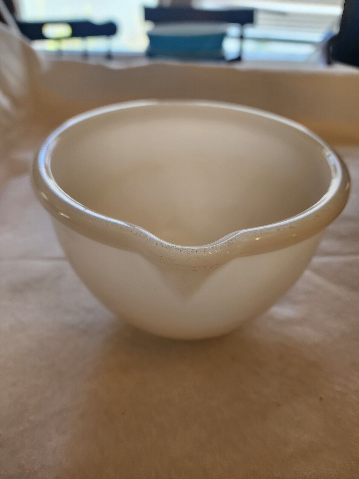 Glasbake for Sunbeam Vintage White Milk Glass Small Mixing Bowl with Spout