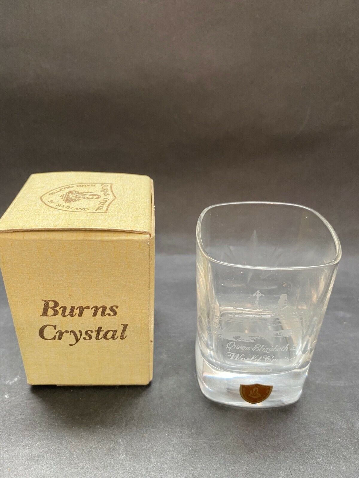 Vintage Scottish Burns Crystal Shot Glass Queen Elizabeth 2 Cruise Line Ship 