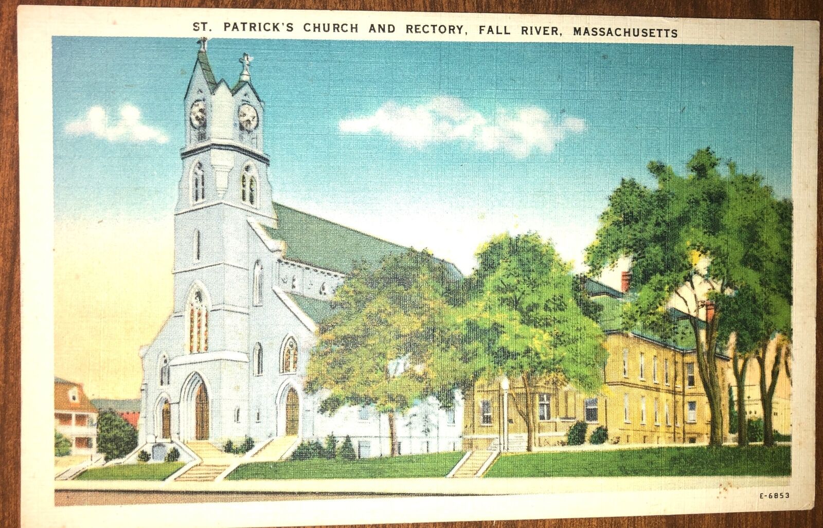 Vintage Postcard Fall River MA-Massachusetts, St Patrick\'s Church & Rectory