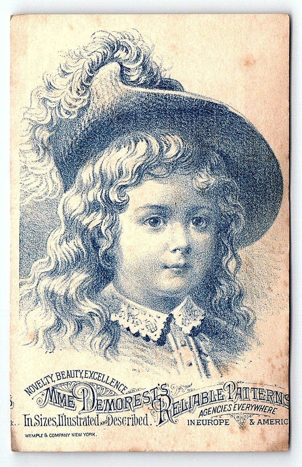 c1880 MME DEMOREST\'S RELIABLE PATTERNS ADVERTISING VICTORIAN TRADE CARD P1722