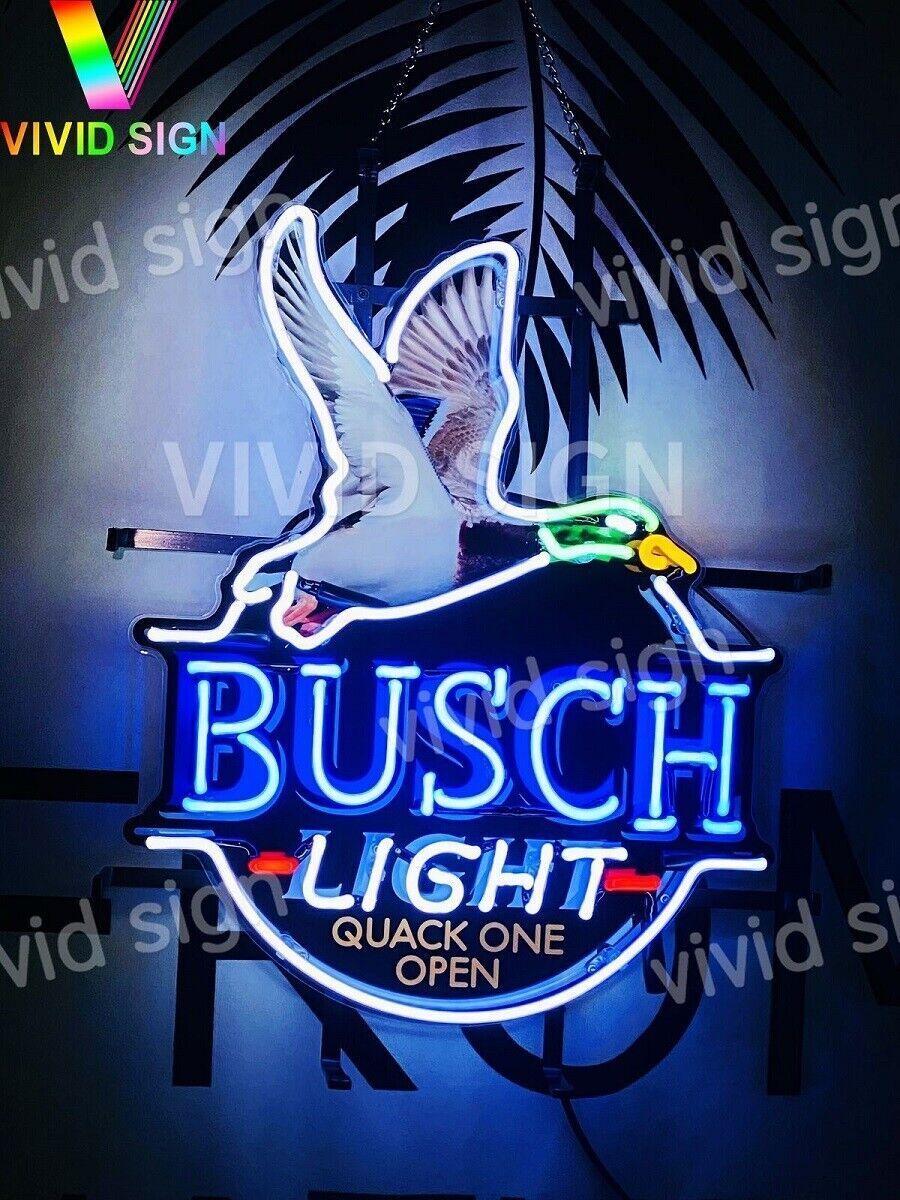 Busch Light Flying Duck Glass Neon Sgin Bar Pub Wall Decor Quack On Open 19\