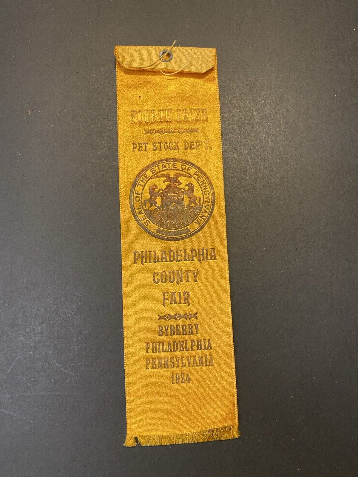 Vintage 1924 Philadelphia County Fair Pet Stock Dept 4th Prize Place Ribbon