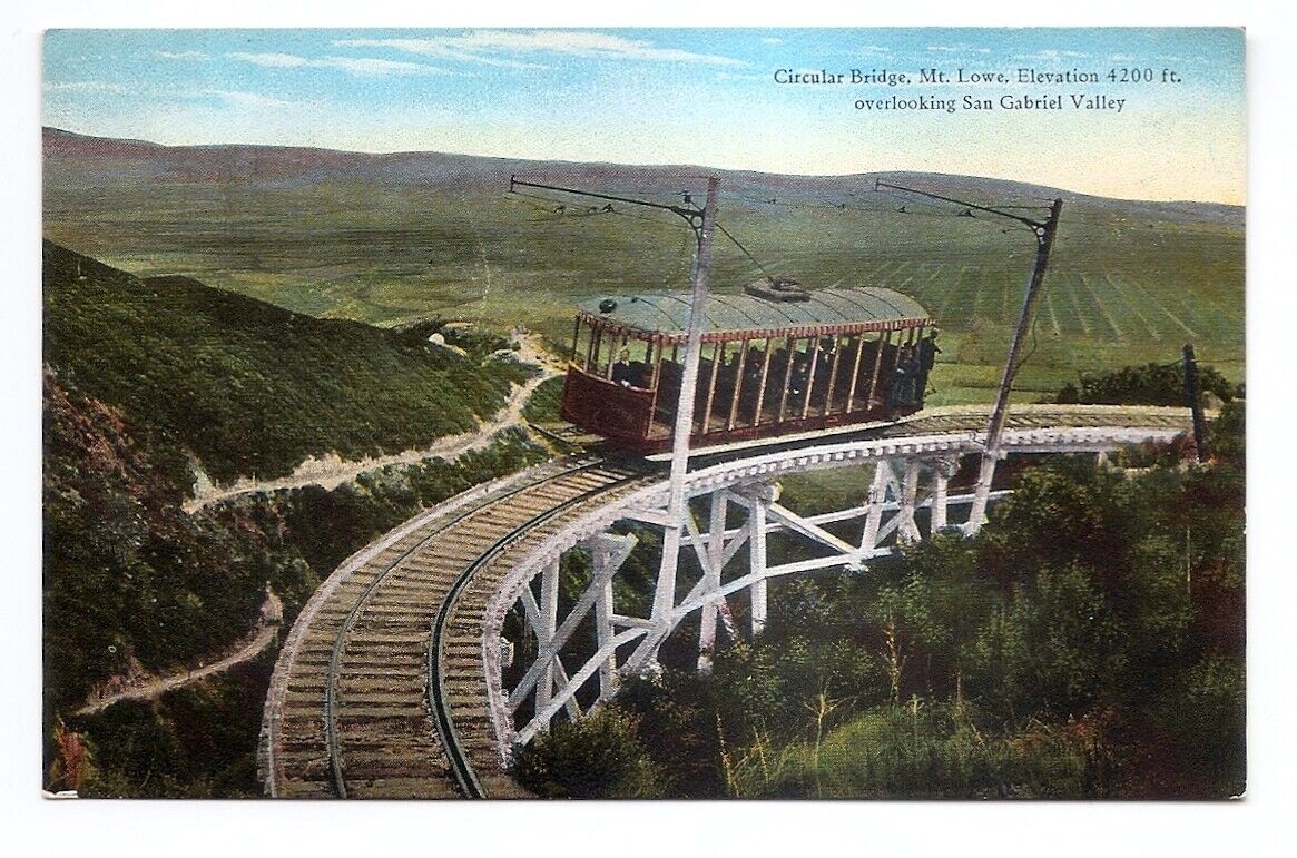 Mt Lowe Circular Bridge Trolley PacEl Railway Los Angeles California postcard