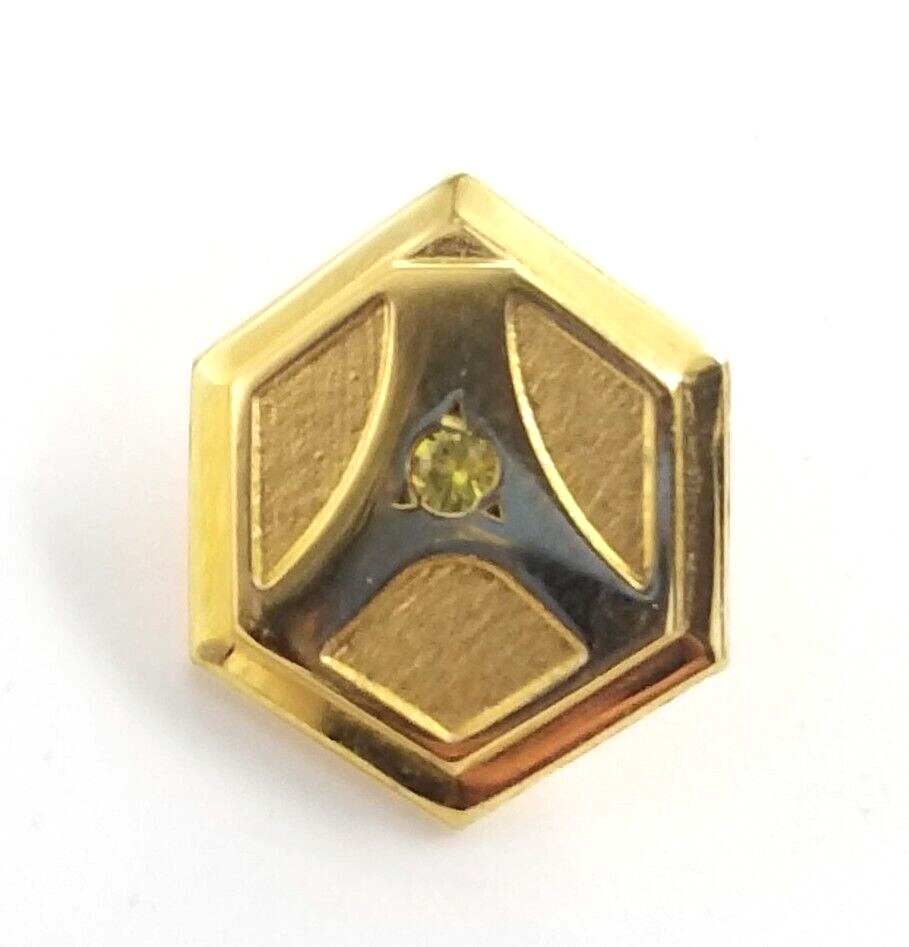 VTG Hexagon Shaped 1/10 10K GF Gold Filled Clear Stone Center Lapel Pin Tie Tack