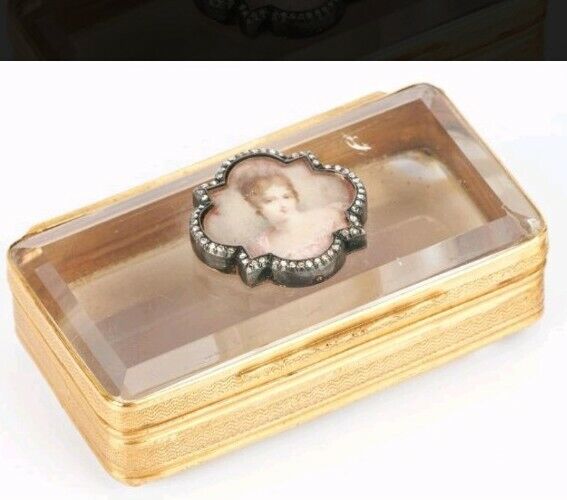 Gold Diamond Rock Crystal Snuff Box 