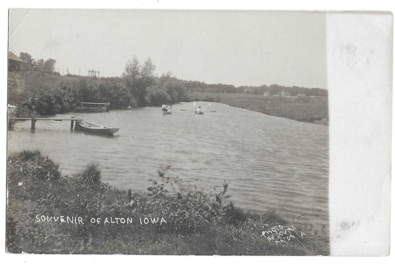 Alton, IA Iowa 1910 RPPC Postcard, Lake Scene with Boats by Douma