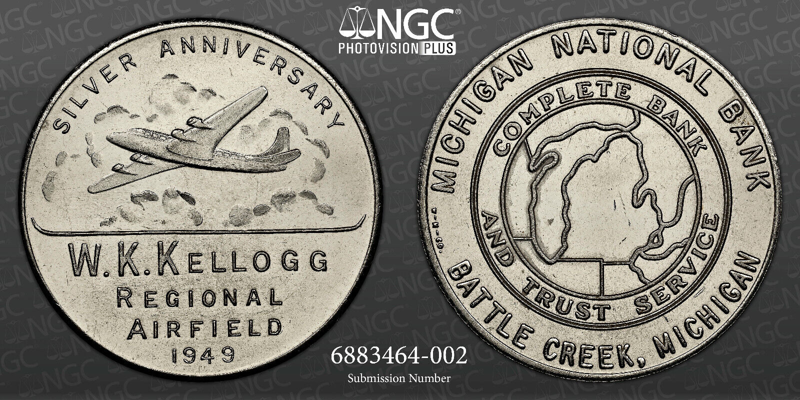 1949 Michigan Medal - W.K Kellogg Airfield, Battle Creek MI - MS66 NGC, Token