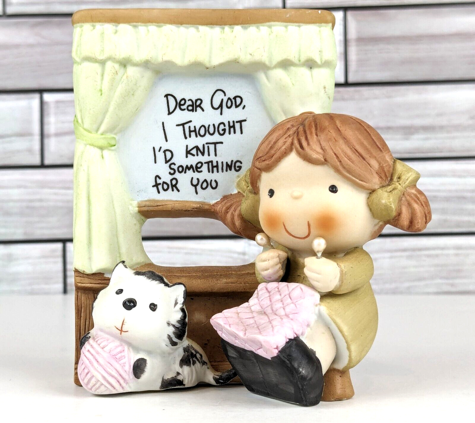 Dear God Kids 1982 Collectible Figurine I Thought I\'d Knit Something For You