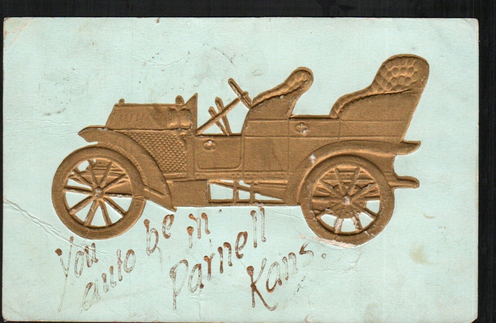Old Postcard Embossed Gold Antique Car Transportation Parnell KS 1909 Cancel