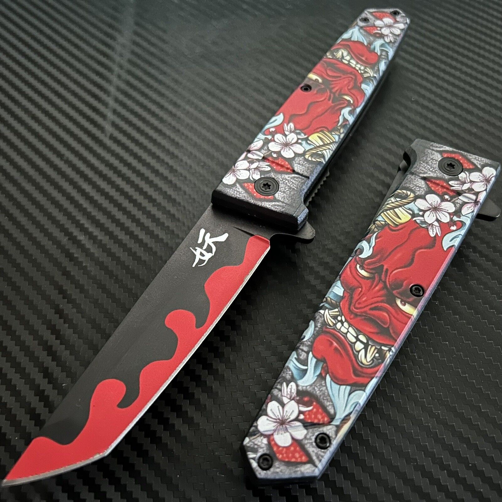9” Red Monster Mini Katana Spring Assisted Blade Folding Pocket Knife Hunting