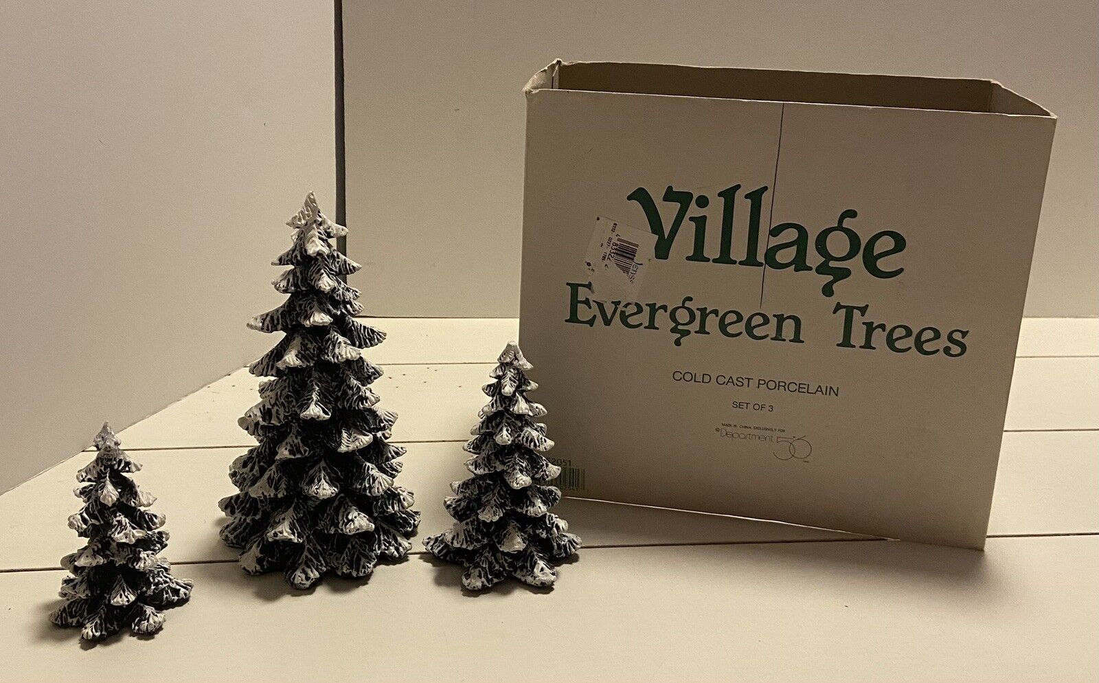 Vintage Dept 56 Village Evergreen Christmas Trees 52051 Cold Cast Porcelain