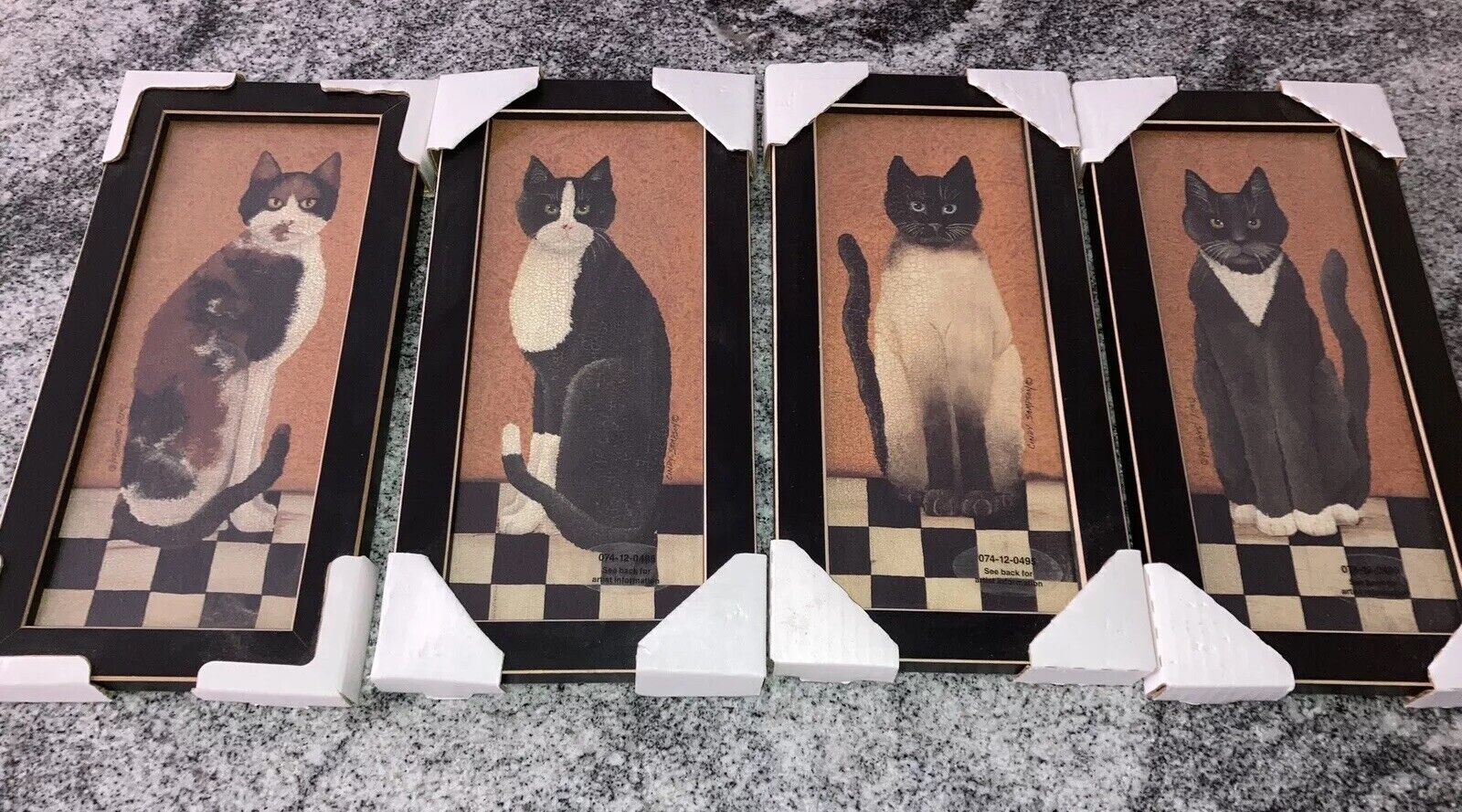 Complete Set of 4 Cindy Sampson COUNTRY CAT Framed Prints 1999 New