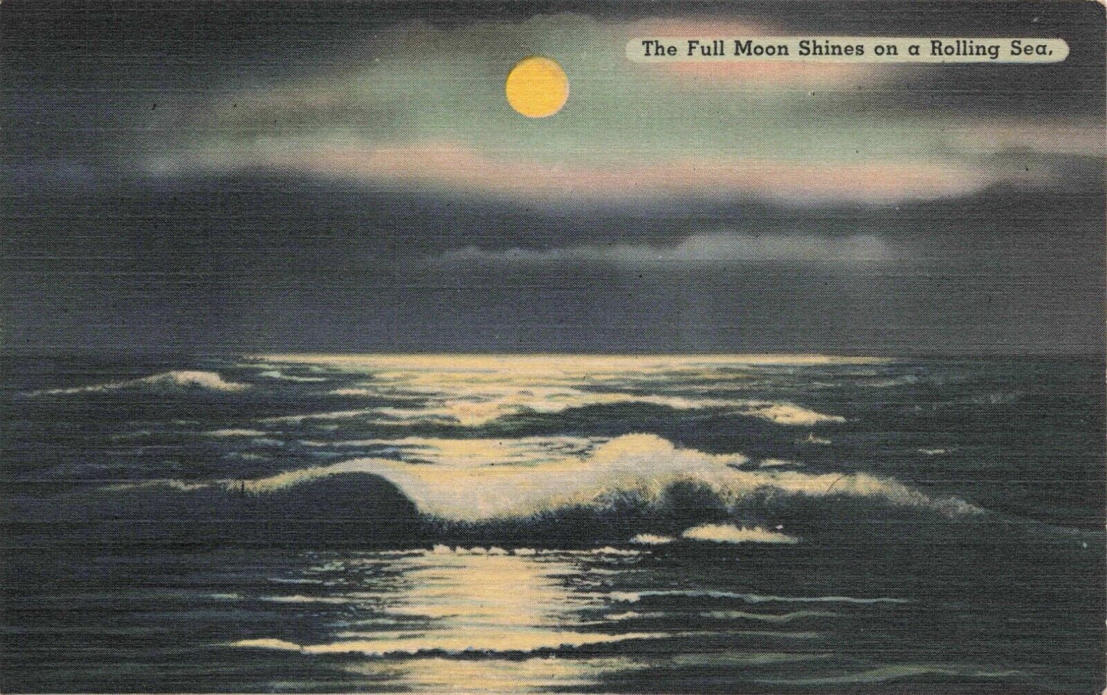 Postcard Full Moon Shines on a Boiling Sea Undersea Volcanoes Surf Waves Endless
