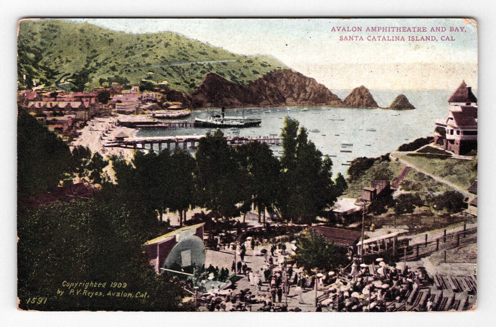 Postcard 1910 CA Avalon Amphitheatre Bay View Santa Catalina Island California