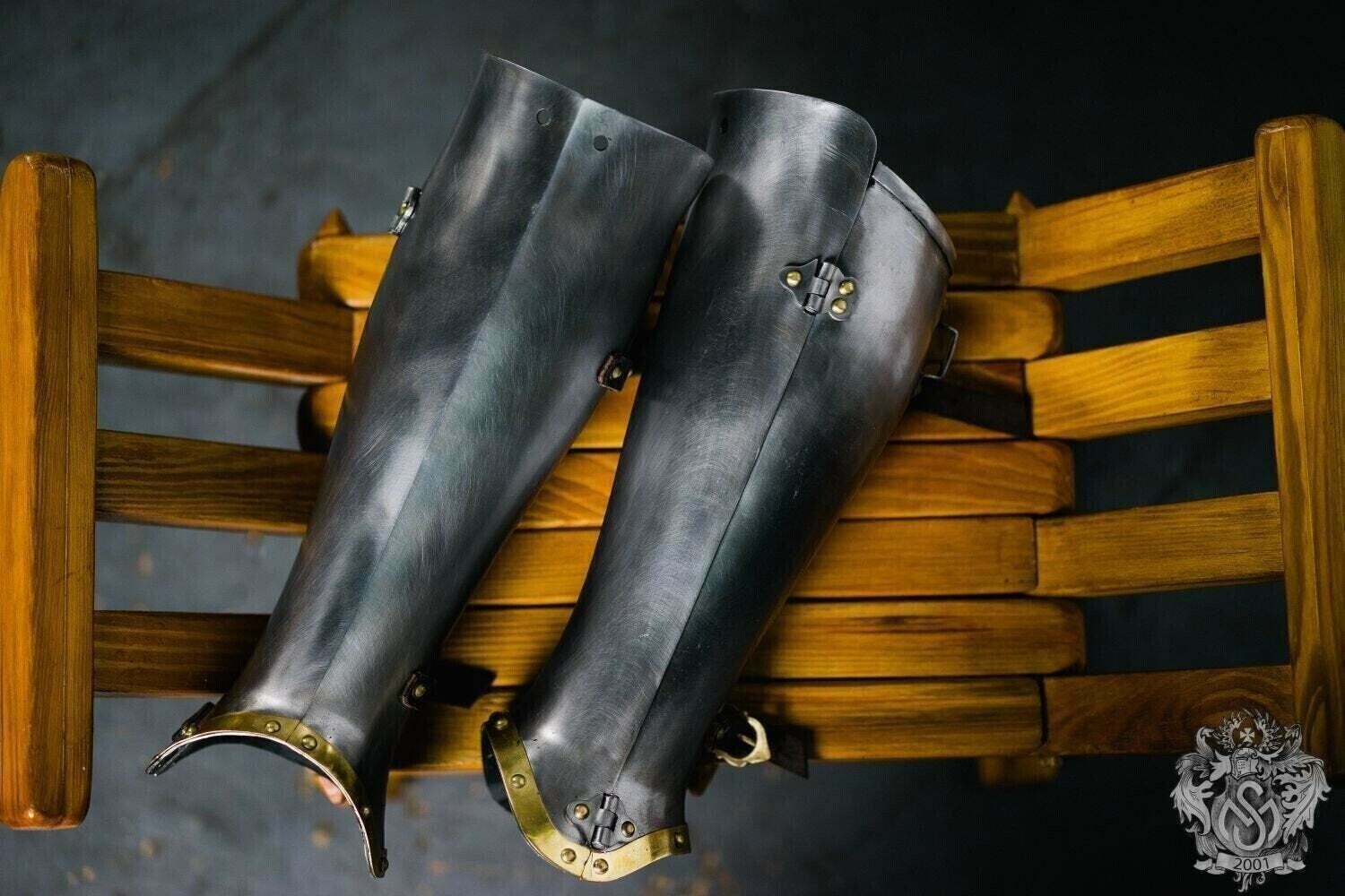 Medieval Legs Protection pair of Greaves Larp SCA Steel knight Greaves 18G armor