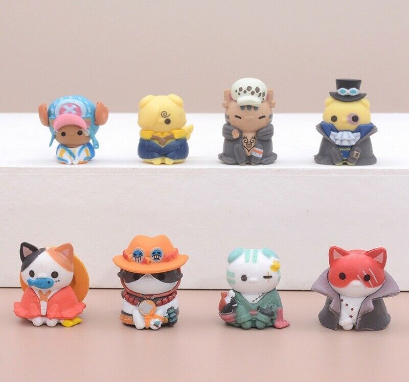 8Pcs/Set One Piece Cat Luffy Roronoa Zoro Sabo Usopp Cute Mini Figure NEW NO BOX