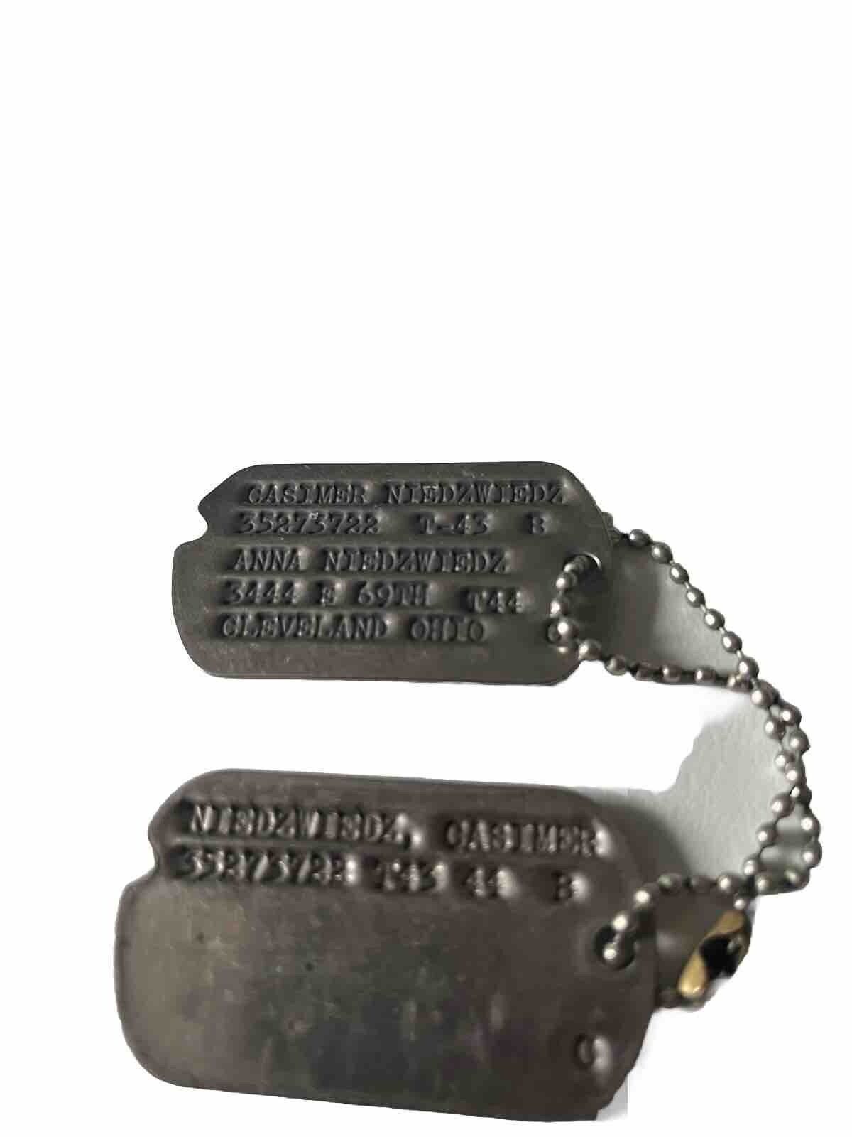 WW2 WWII US Army-Next of Kin T43 Dog Tags-Pair-Cleveland Ohio Drafted -Catholic