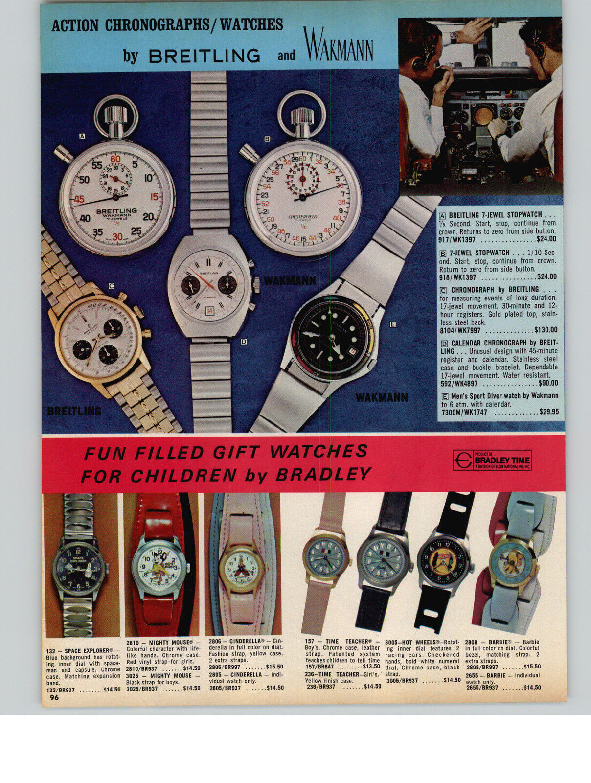 1973 PAPER AD Breitling Wakmann Chronograph Wrist Watch Hot Wheels Barbie Benrus