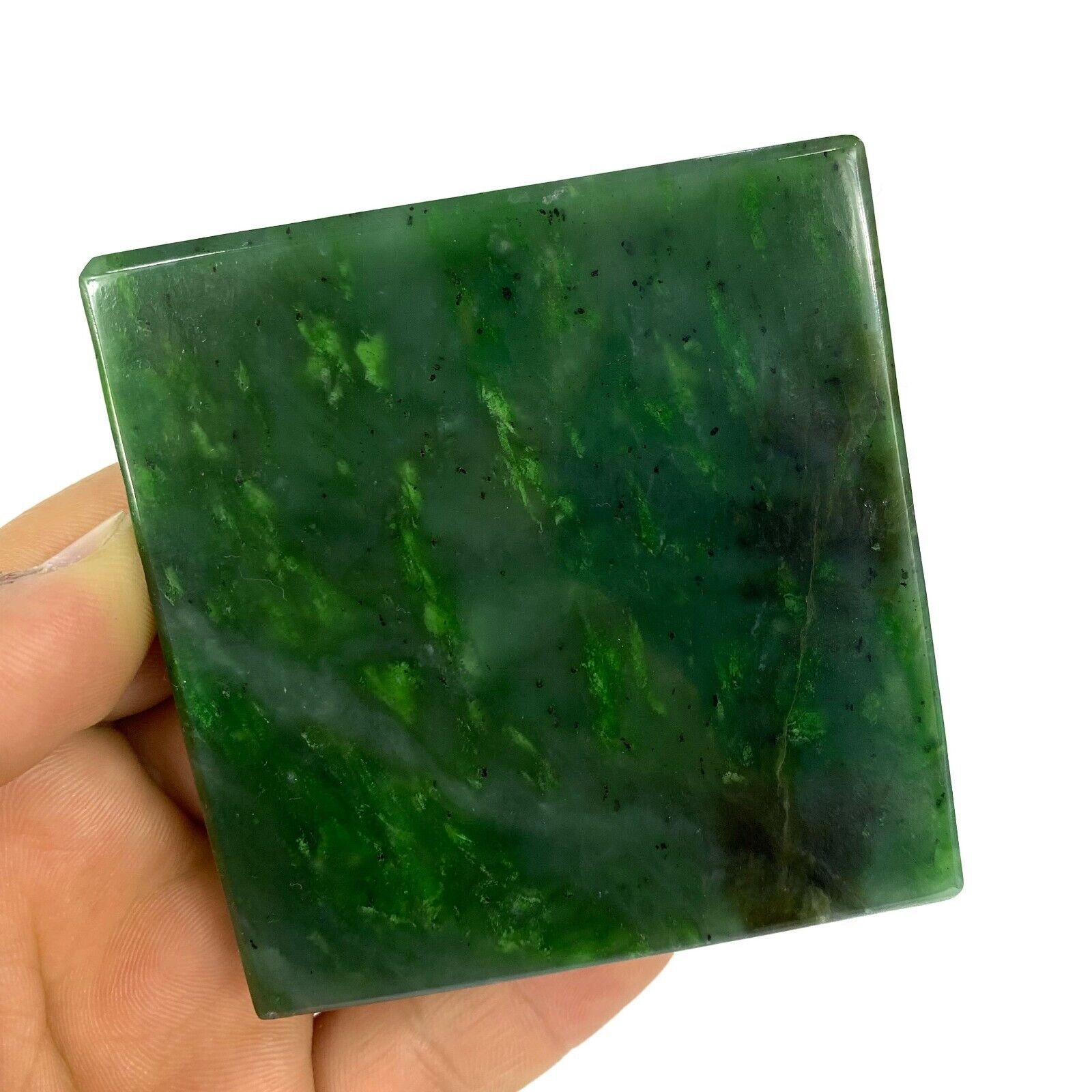 287g Best Quality Polished Green Nephrite Jade Tile, Nephrite Jade Tile, Jade