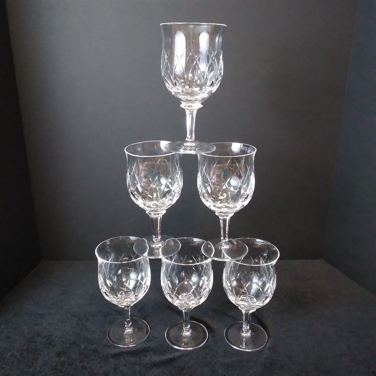 Set of 6 Vintage Mid-Century Josair Colette Clear Crystal  6 1/8* Water Goblets