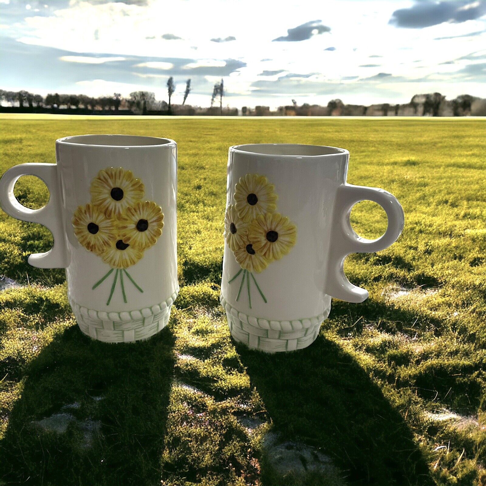 Very Rare Vintage Ceramic Sunflower Daisy Mugs 
