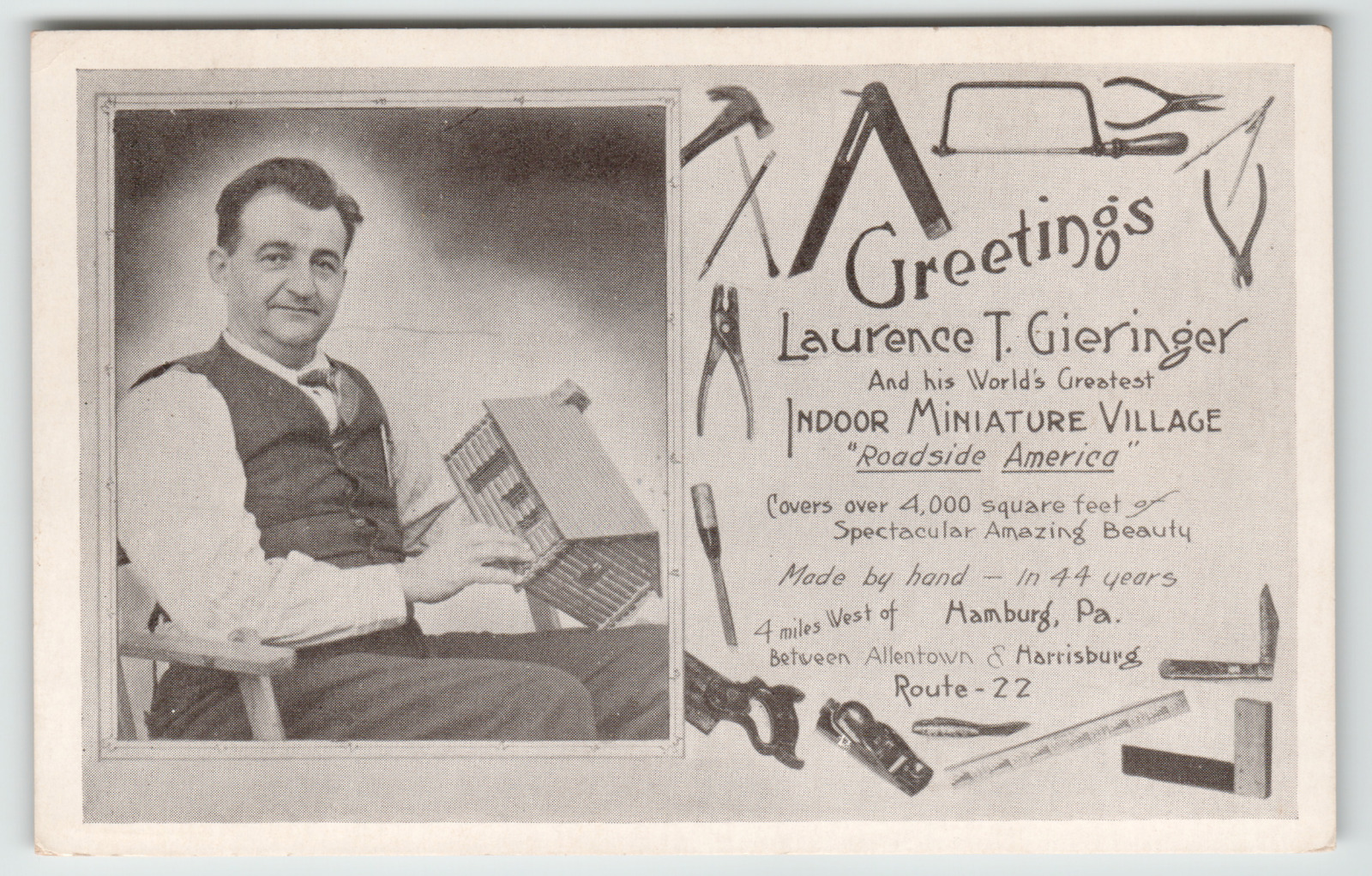 Postcard Advertising Laurence Gieringer Wood Working Tools Hamburg, PA