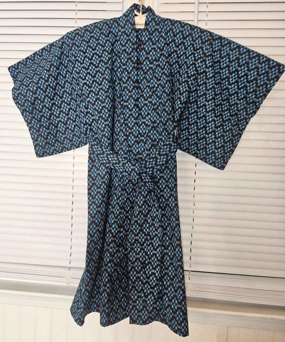 Vintage Japanese Kimono Child (8)  Blue Yukata Robe w/ Obi 1960's Prop Samurai