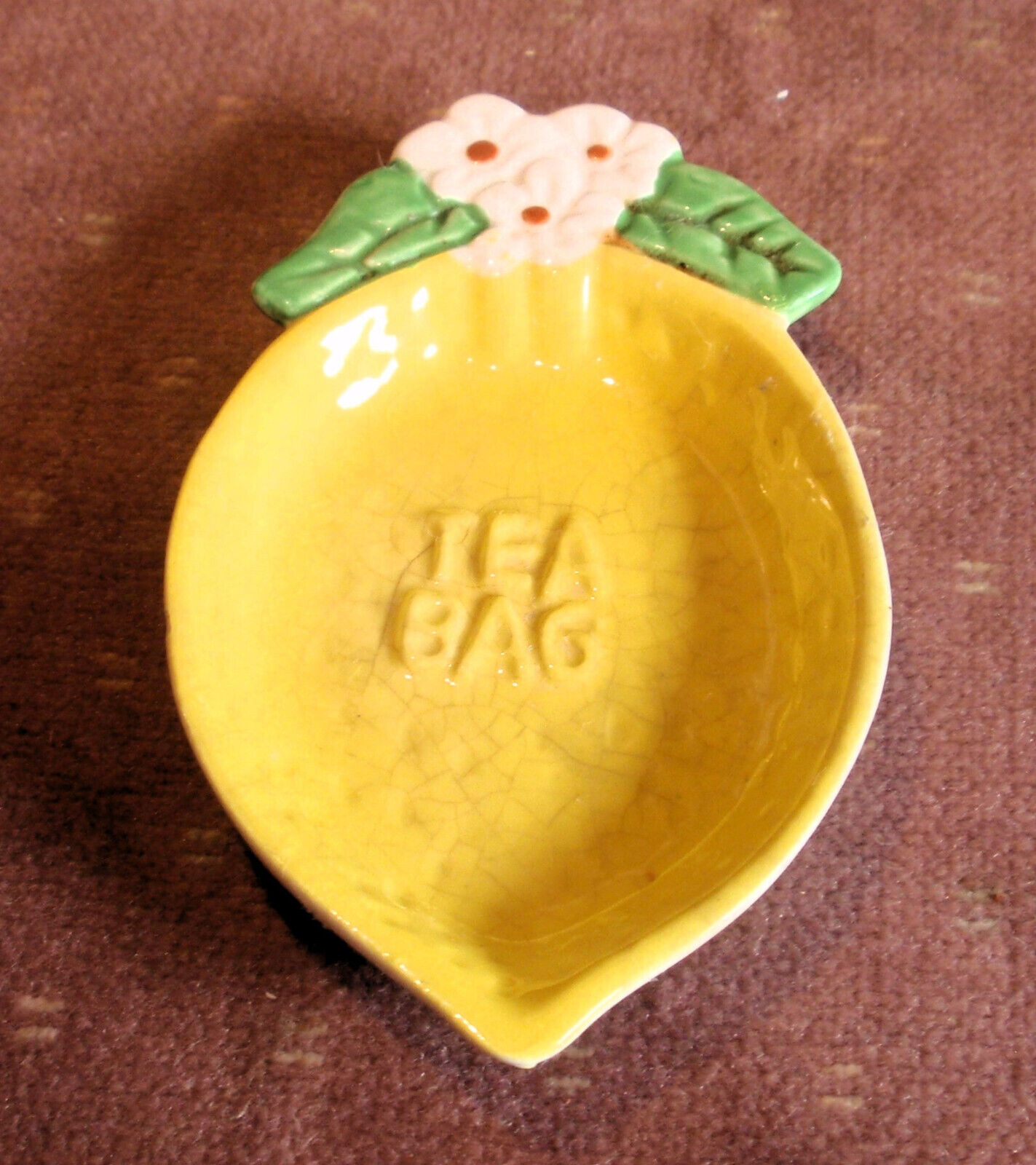 Vintage Ceramic Josef Originals Ceramic Tea Bag Holder, Yellow Lemon Shape