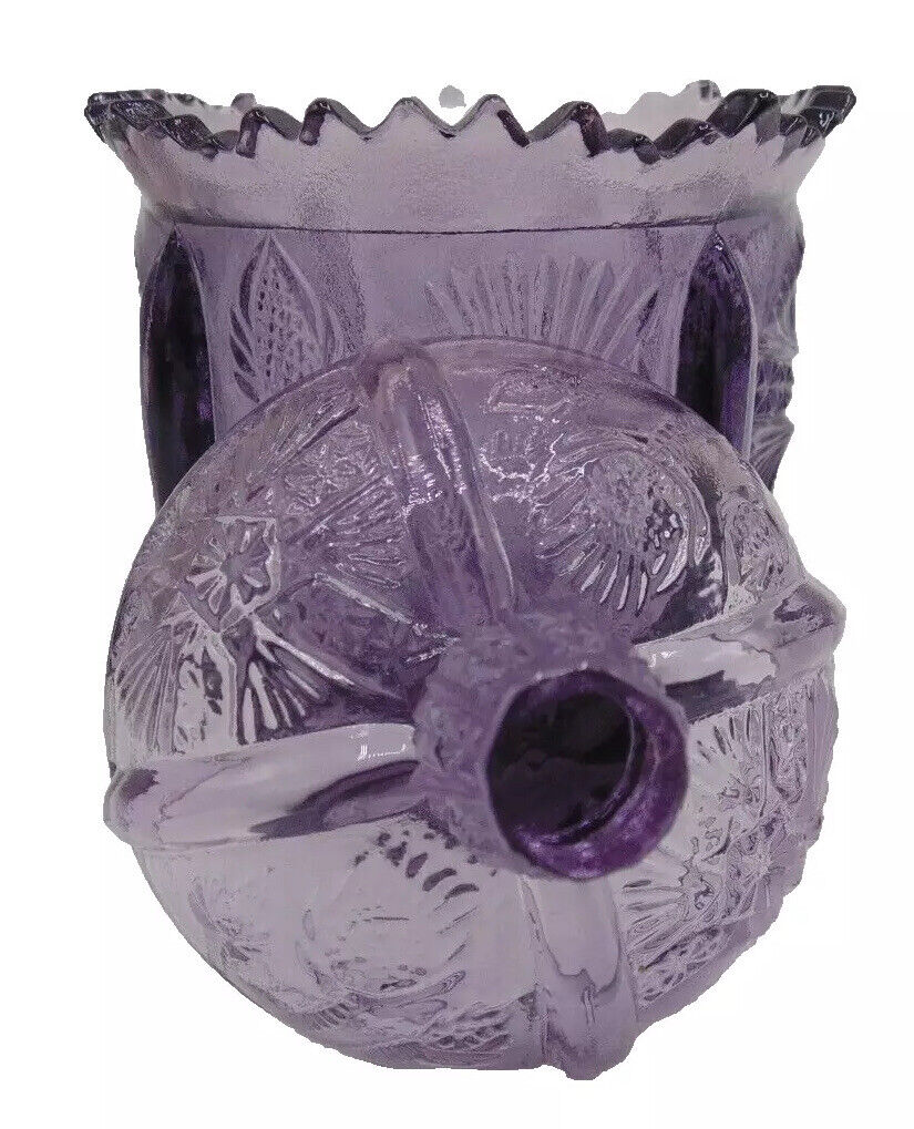 Vintage Fenton Glass Lidded Sawtooth Jar Purple Thistle Trinket Candy Jar
