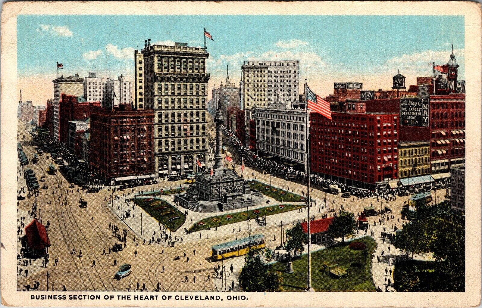 c1921 Cleveland Ohio Business Section Downtown Aerial Square Vintage Postcard OH