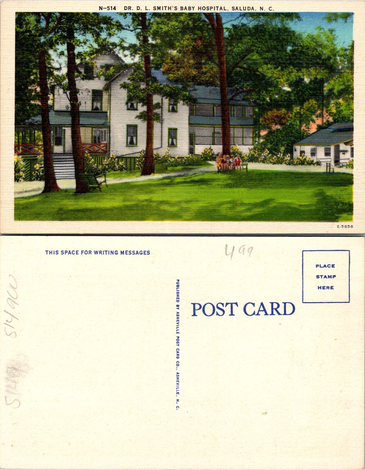Dr. D.L. Smith\'s Baby hospital Saluda NC Postcards unused 51603
