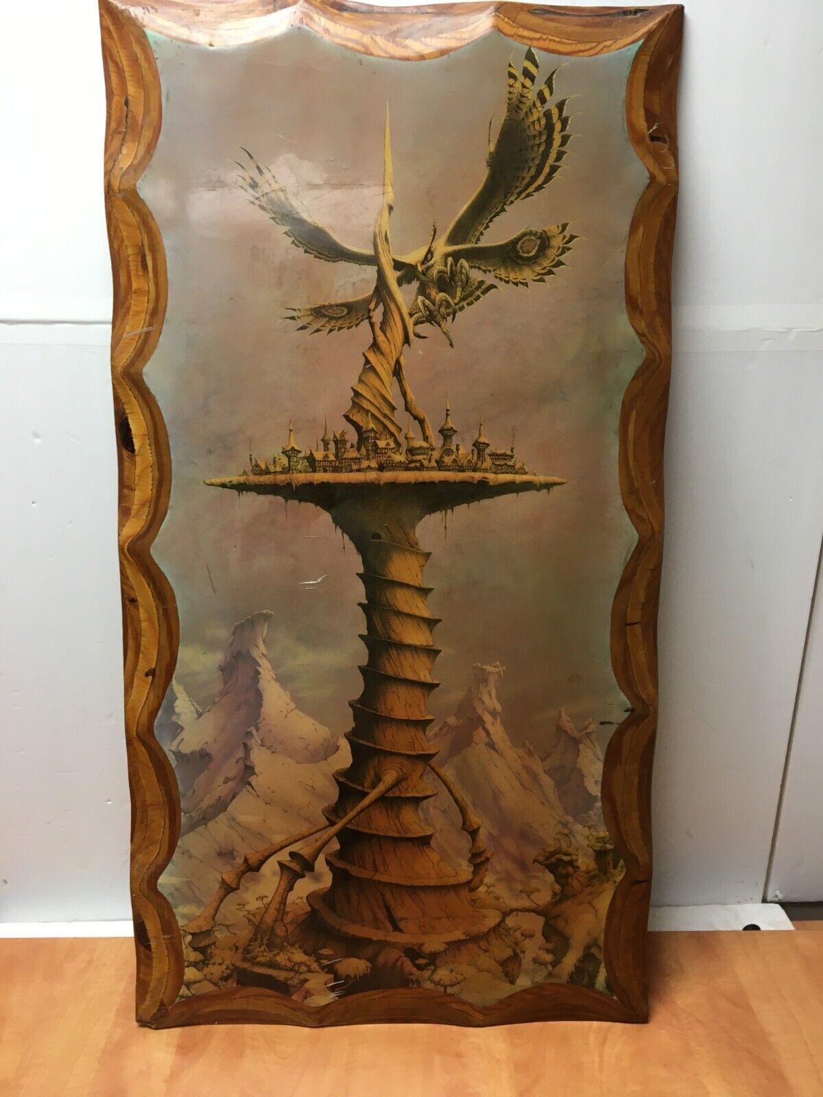 Mythological Fantasy Four Winged Hawk Falcon Thunderbird Wood Resin Plaque 22x41