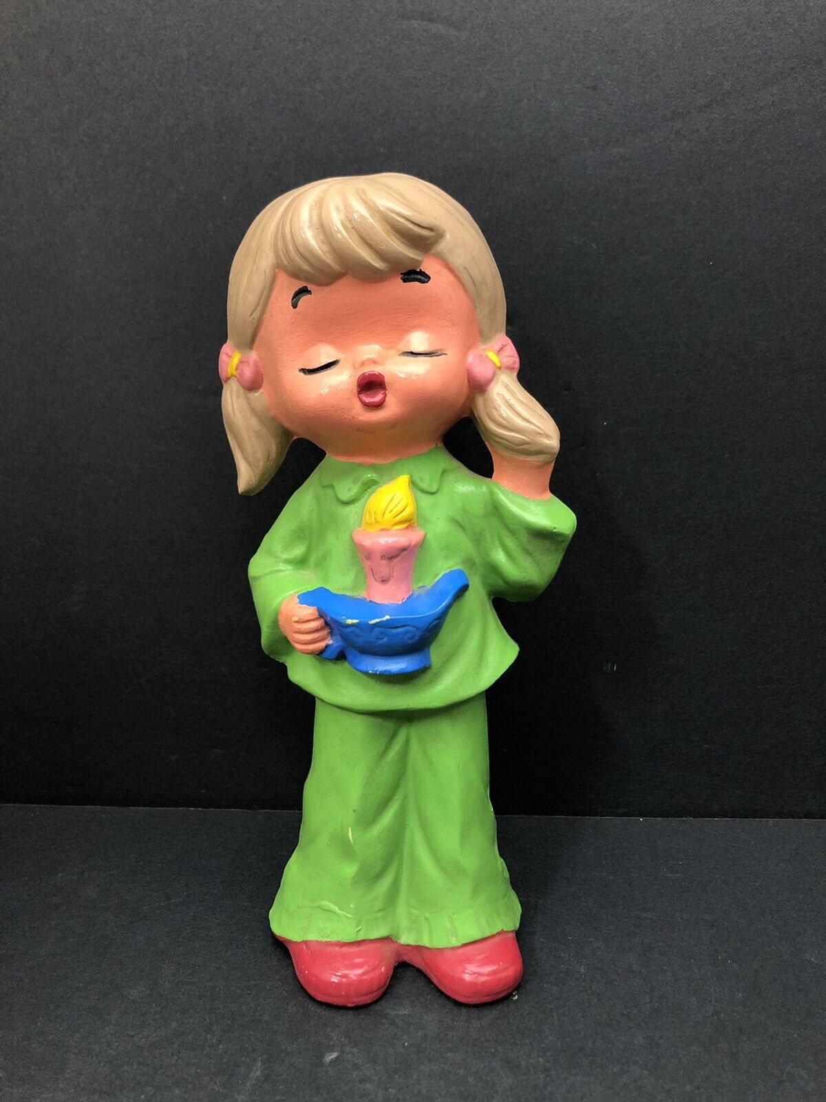 70’s Vtg Ceramic Retro Painter Singing Girl Holding Candle figurine