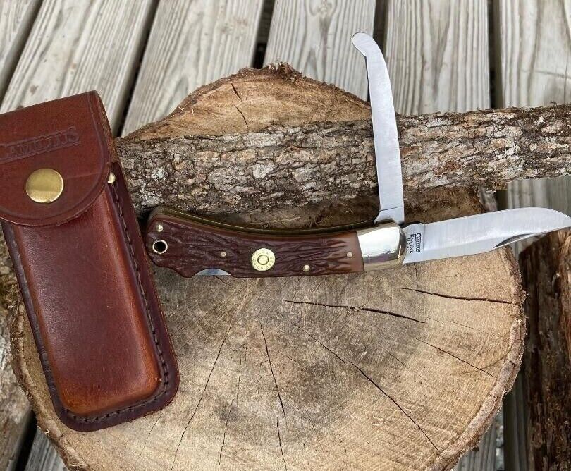 CAMILLUS #C-3 two blade folding knife with leather sheath